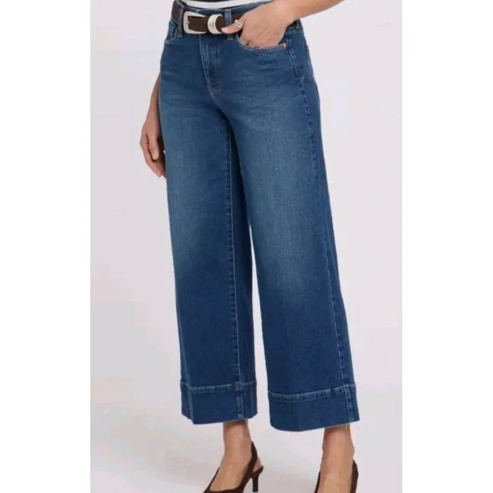 NYDJ Brigitte High Waist Wide Leg Capris Dark Wash Size 12 Stretch - Picture 1 of 8
